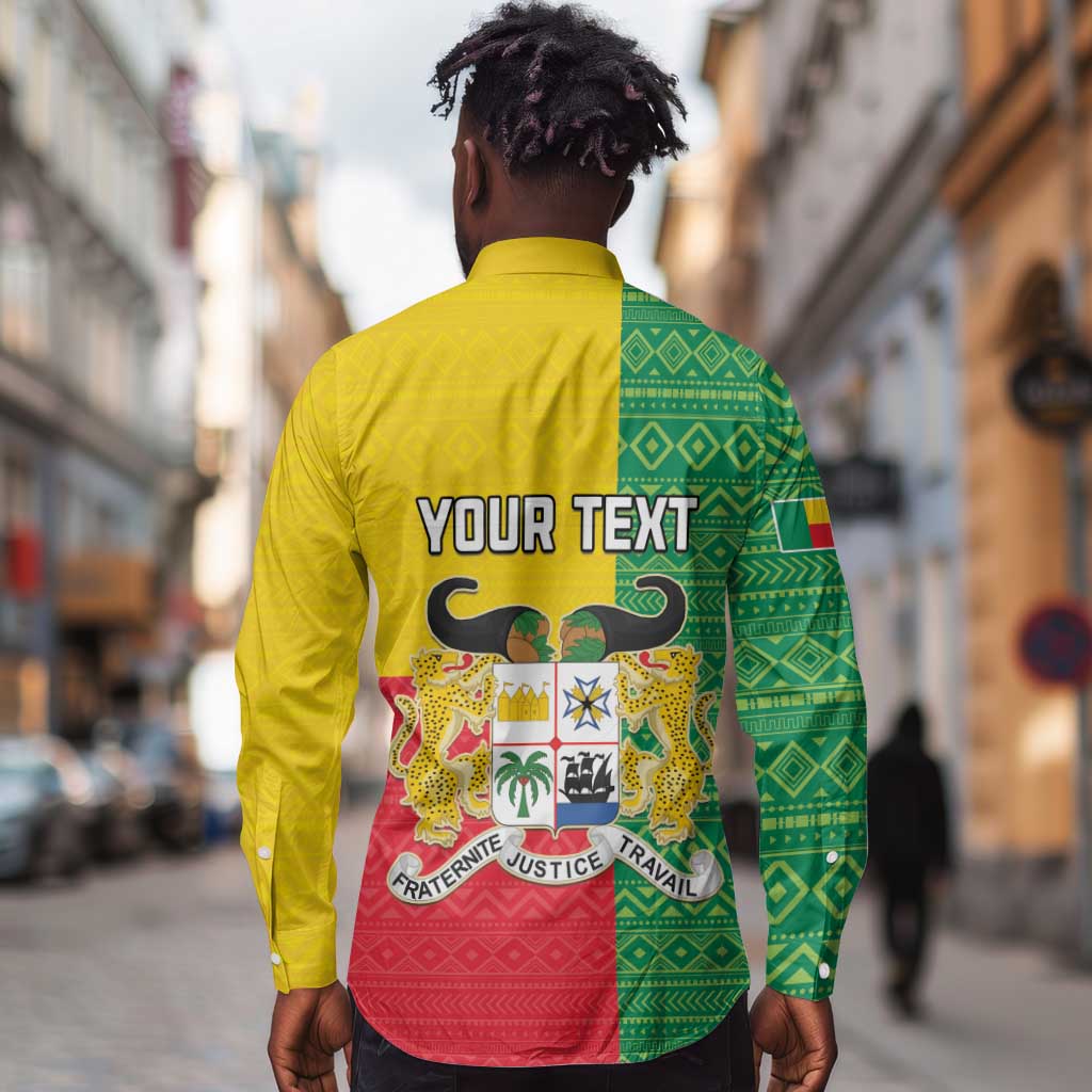 Personalised Afro Benin Long Sleeve Button Shirt Flag Style - African Pattern