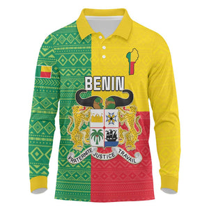 Personalised Afro Benin Long Sleeve Polo Shirt Flag Style - African Pattern
