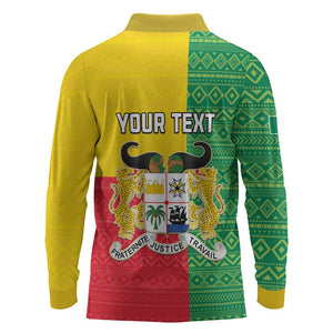 Personalised Afro Benin Long Sleeve Polo Shirt Flag Style - African Pattern