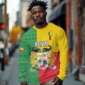 Personalised Afro Benin Long Sleeve Shirt Flag Style - African Pattern
