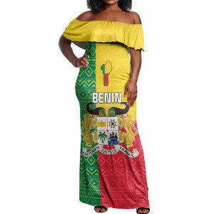 Personalised Afro Benin Off Shoulder Maxi Dress Flag Style - African Pattern