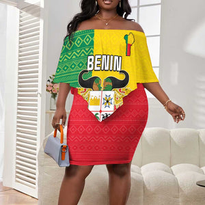 Personalised Afro Benin Off Shoulder Short Dress Flag Style - African Pattern
