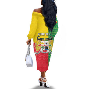 Personalised Afro Benin Off The Shoulder Long Sleeve Dress Flag Style - African Pattern