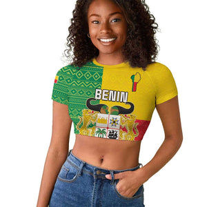 Personalised Afro Benin Raglan Cropped T shirt Flag Style - African Pattern