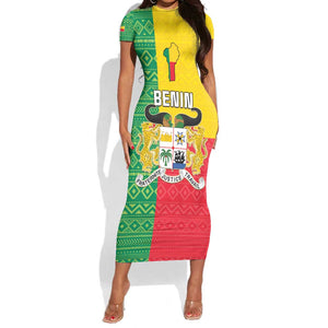 Personalised Afro Benin Short Sleeve Bodycon Dress Flag Style - African Pattern LT15