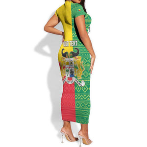 Personalised Afro Benin Short Sleeve Bodycon Dress Flag Style - African Pattern LT15