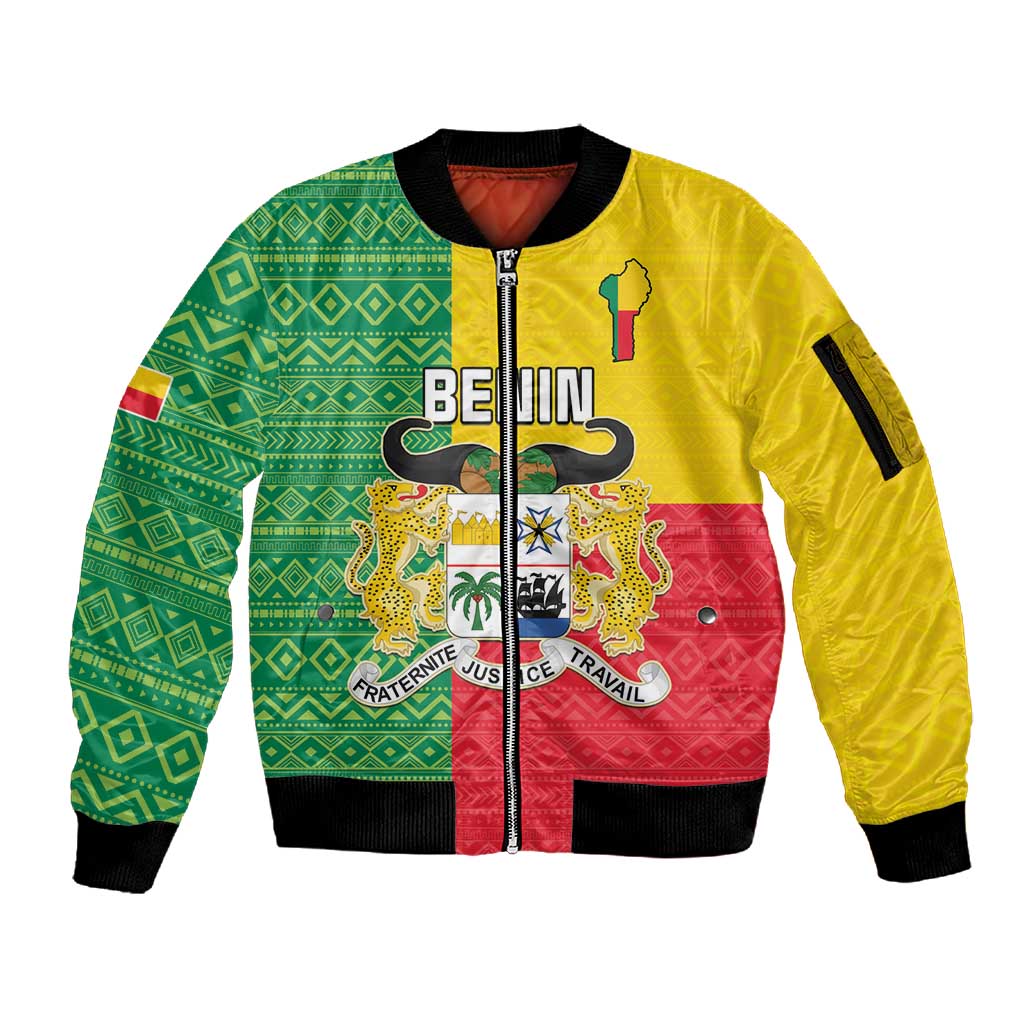 Personalised Afro Benin Sleeve Zip Bomber Jacket Flag Style - African Pattern