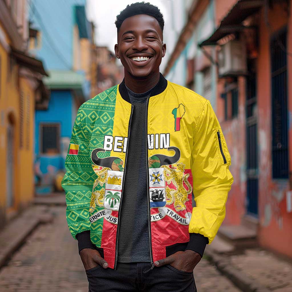 Personalised Afro Benin Sleeve Zip Bomber Jacket Flag Style - African Pattern