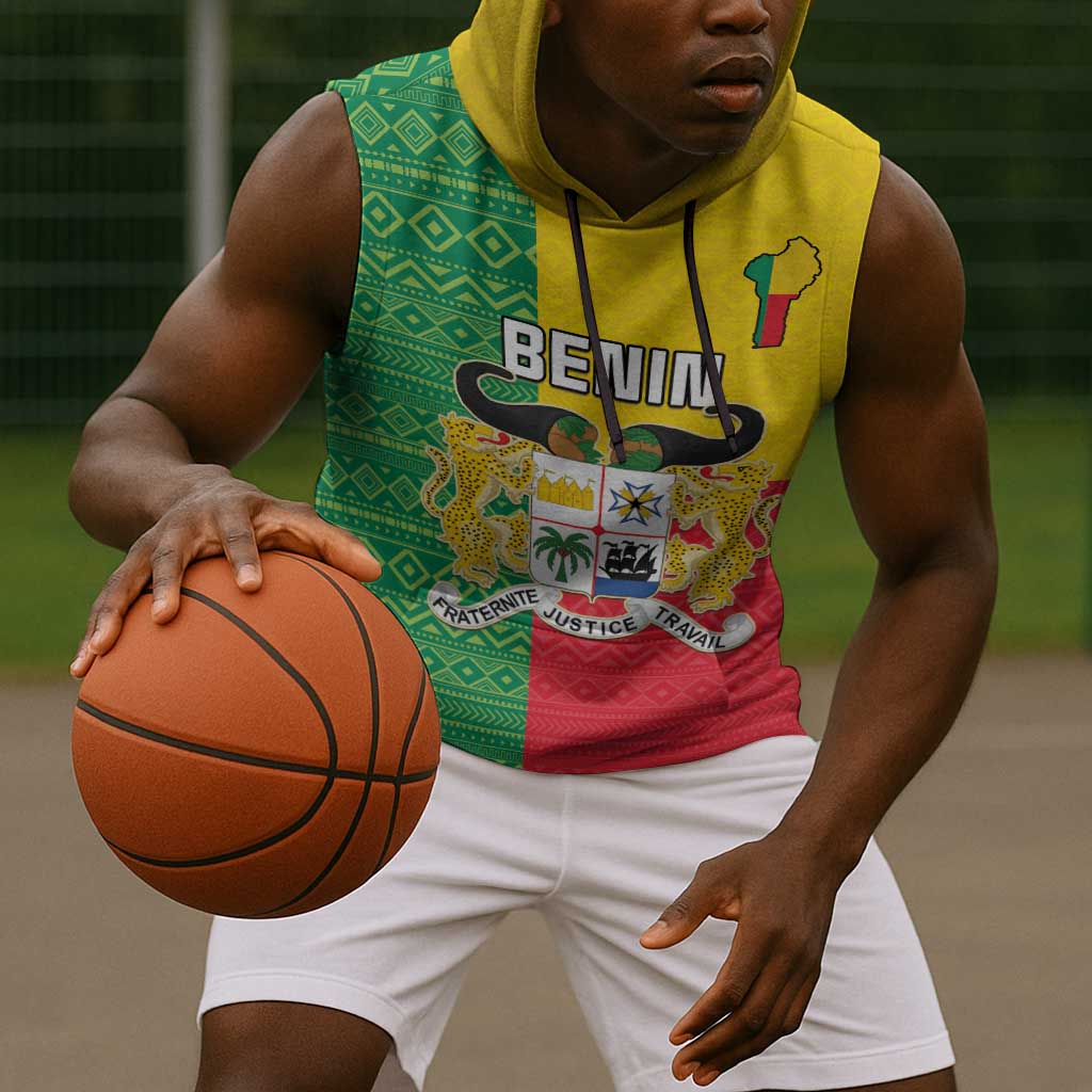 Personalised Afro Benin Sleeveless Hoodie Flag Style - African Pattern - African Pride