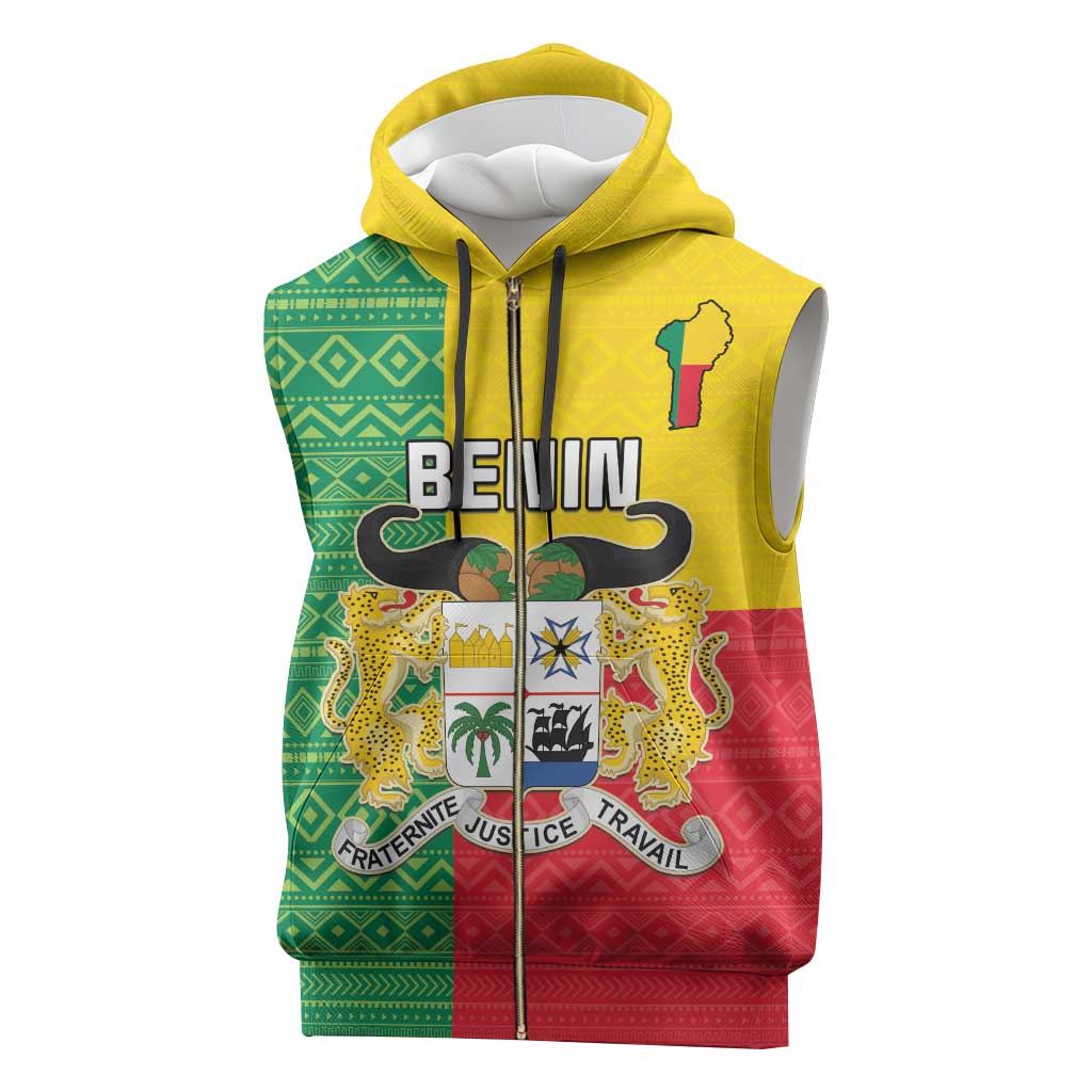 Personalised Afro Benin Sleeveless Zip Hoodie Flag Style - African Pattern - African Pride