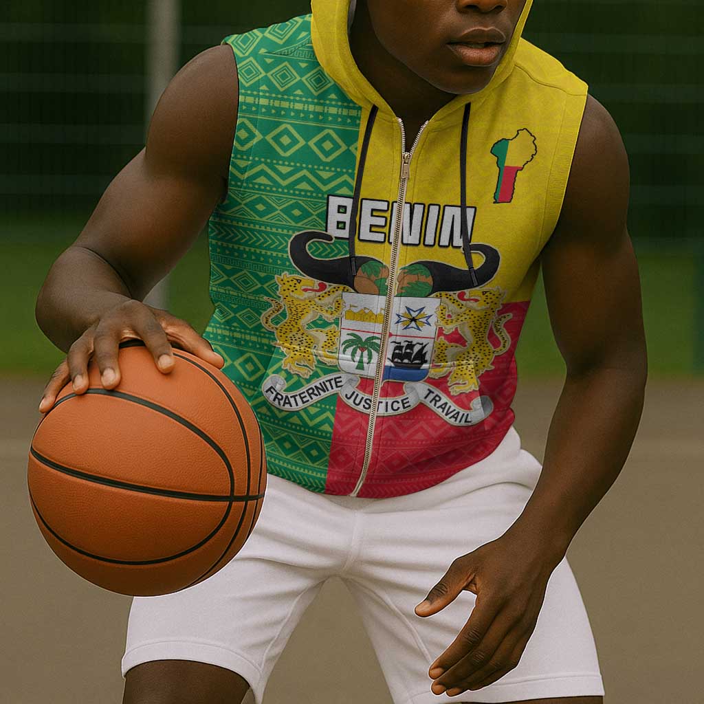 Personalised Afro Benin Sleeveless Zip Hoodie Flag Style - African Pattern - African Pride