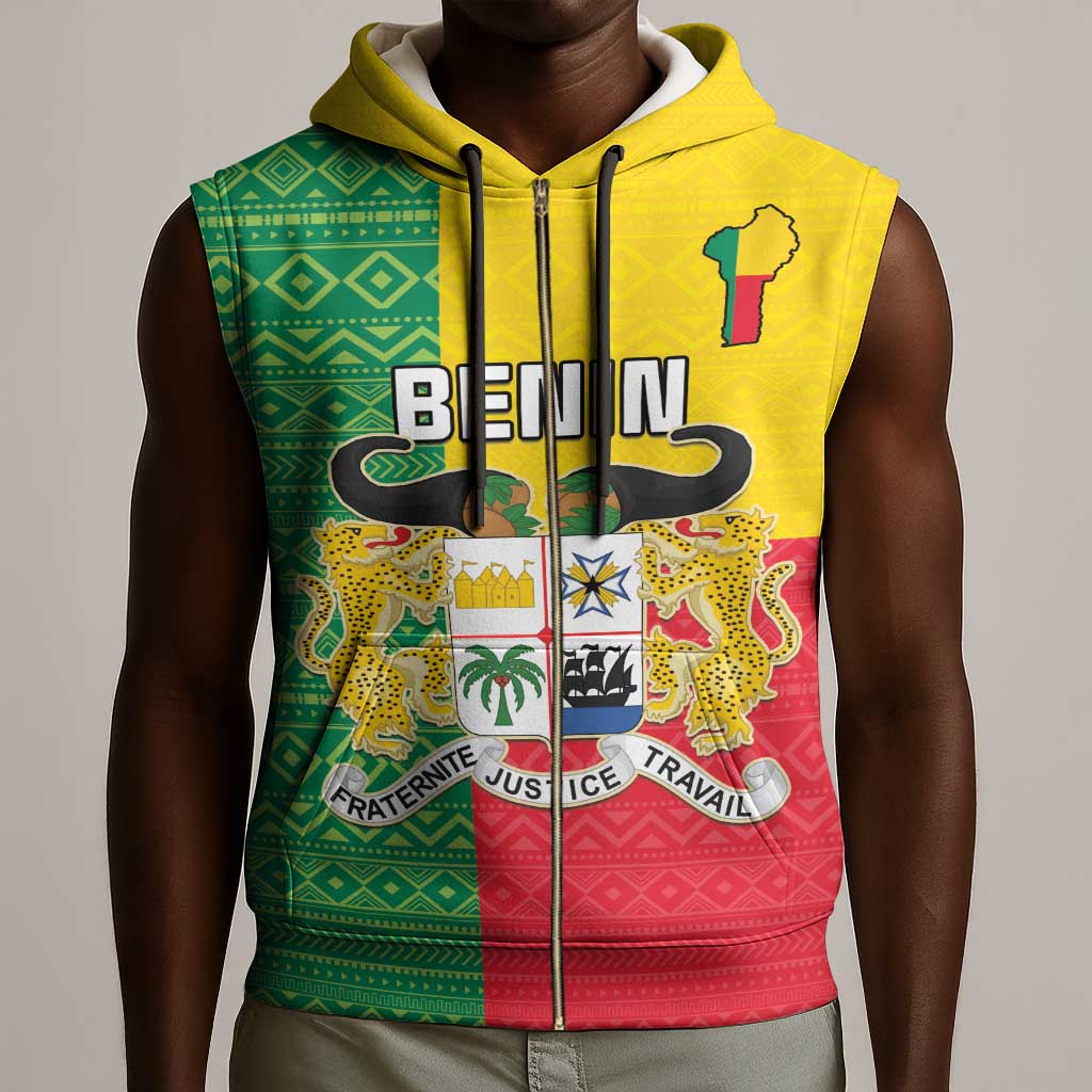 Personalised Afro Benin Sleeveless Zip Hoodie Flag Style - African Pattern - African Pride
