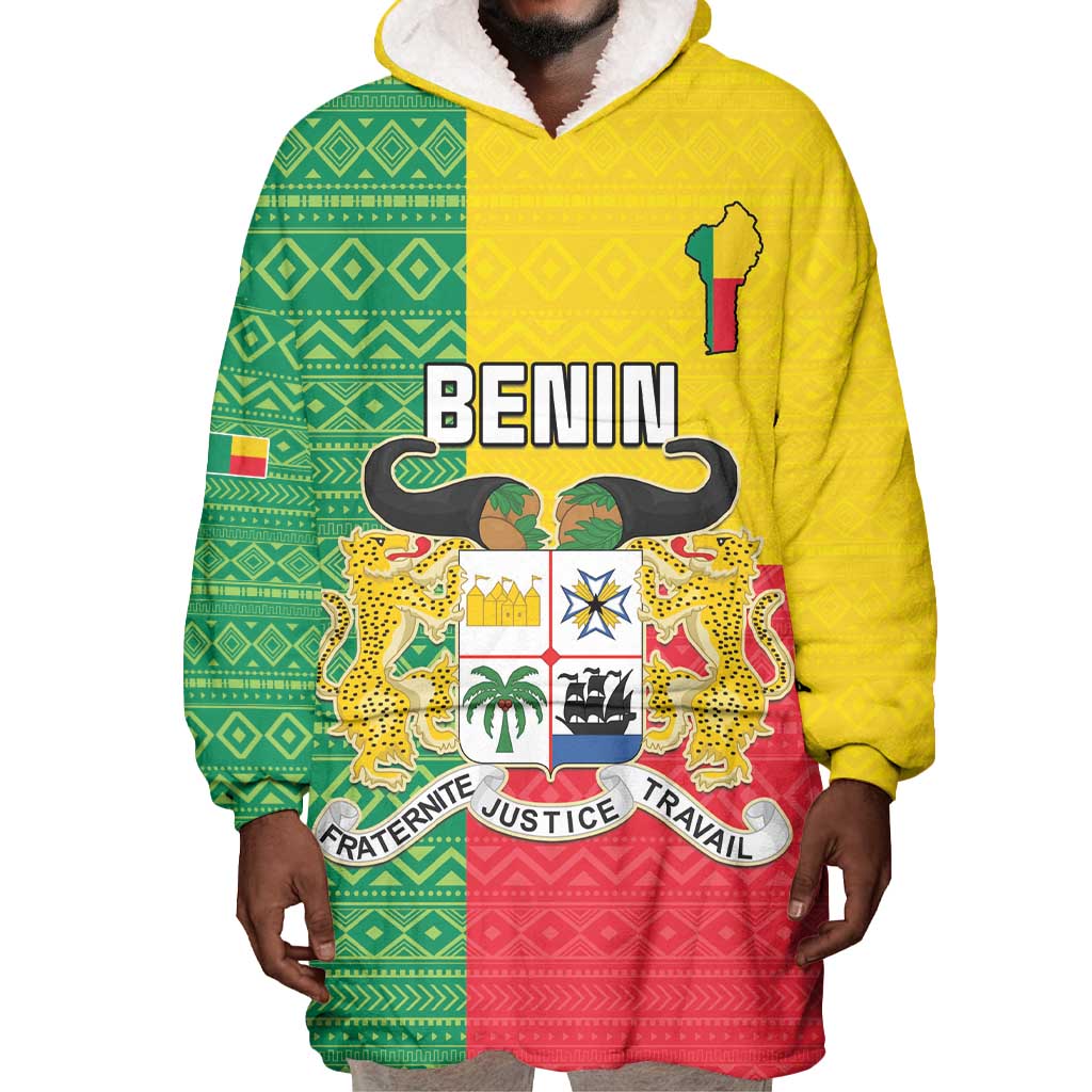 Personalised Afro Benin Wearable Blanket Hoodie Flag Style - African Pattern