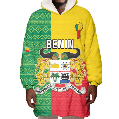 Personalised Afro Benin Wearable Blanket Hoodie Flag Style - African Pattern