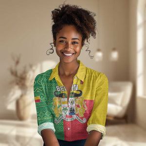 Personalised Afro Benin Women Casual Shirt Flag Style - African Pattern LT15
