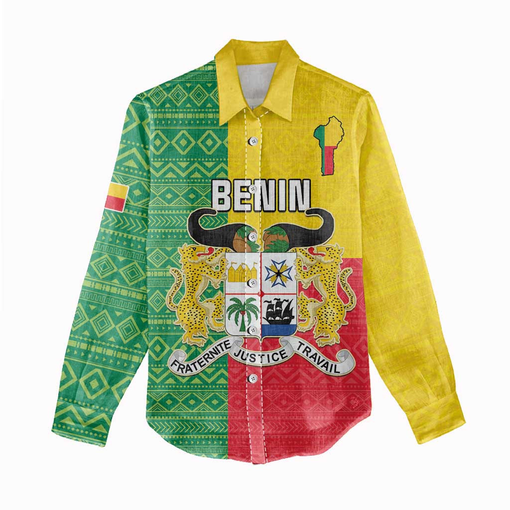 Personalised Afro Benin Women Casual Shirt Flag Style - African Pattern LT15