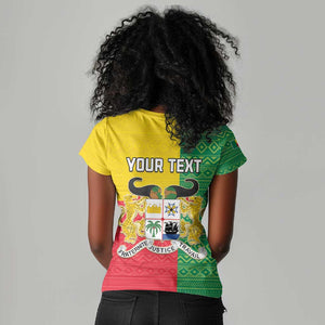 Personalised Afro Benin Women V-Neck T-Shirt Flag Style - African Pattern