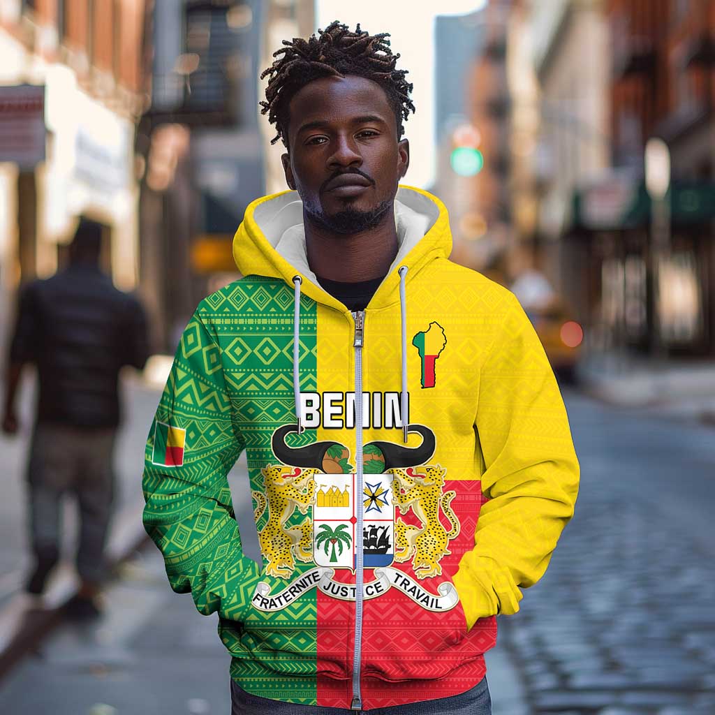 Personalised Afro Benin Zip Hoodie Flag Style - African Pattern
