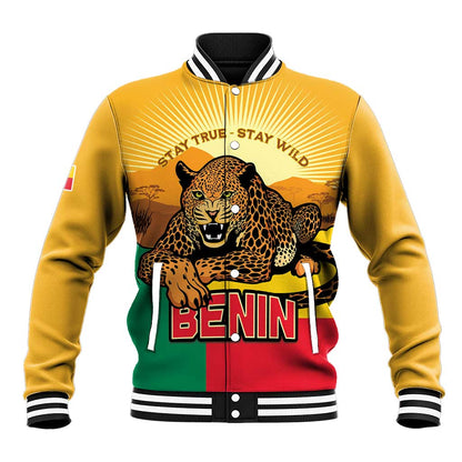 Personalised Afro Benin Leopard Baseball Jacket Stay True - Stay Wild