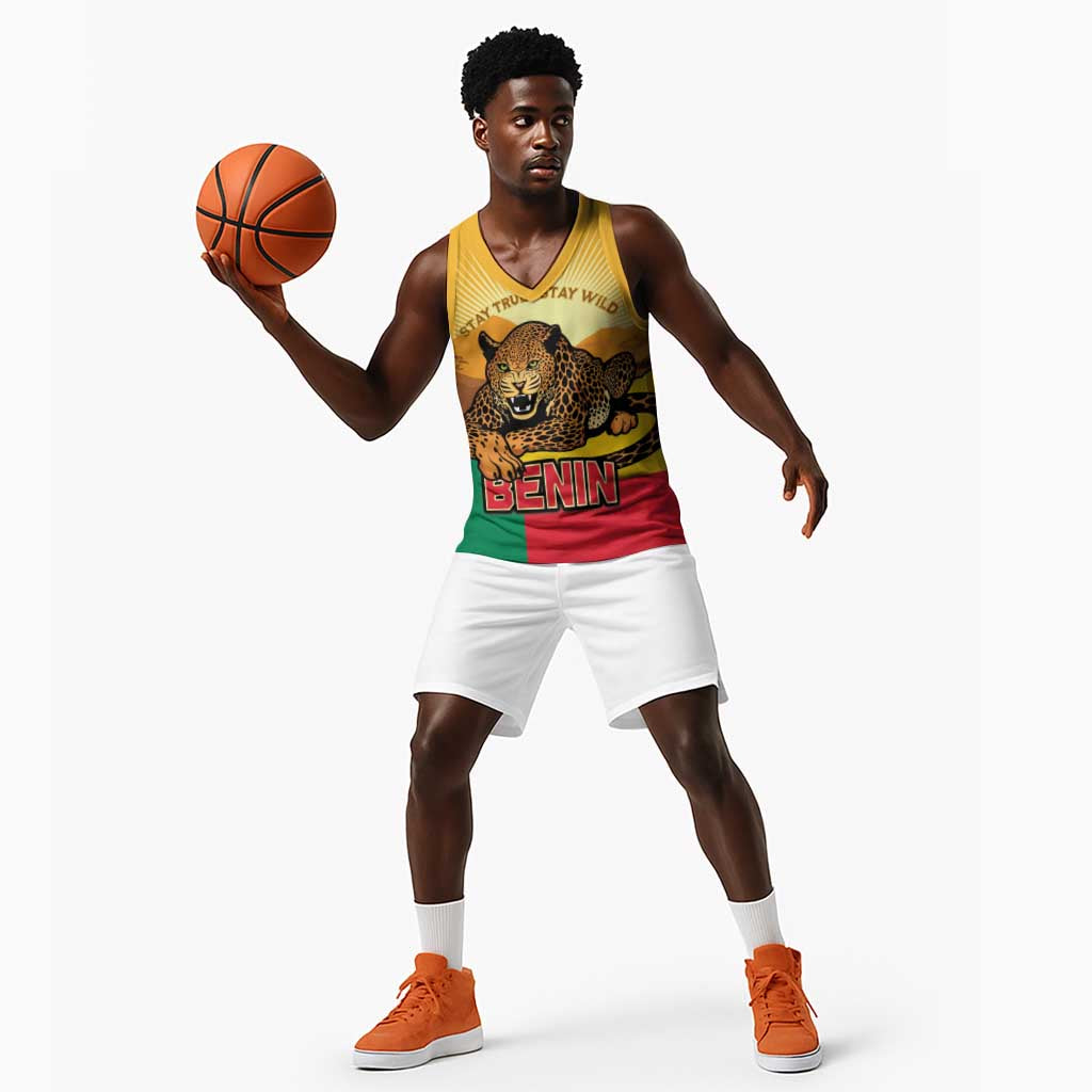 Personalised Afro Benin Leopard Basketball Jersey Stay True - Stay Wild - African Pride