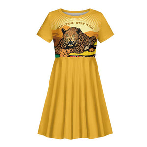 Personalised Afro Benin Leopard Kid Short Sleeve Dress Stay True - Stay Wild