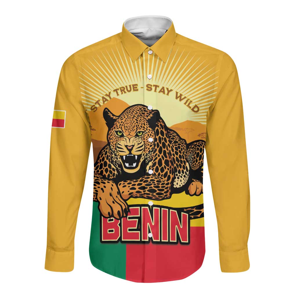 Personalised Afro Benin Leopard Long Sleeve Button Shirt Stay True - Stay Wild