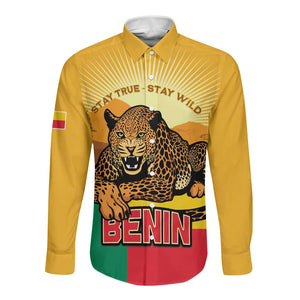 Personalised Afro Benin Leopard Long Sleeve Button Shirt Stay True - Stay Wild
