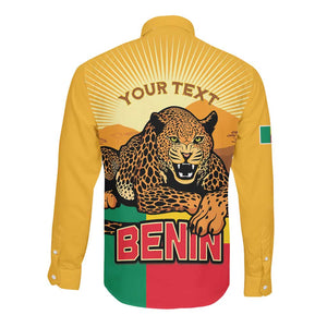 Personalised Afro Benin Leopard Long Sleeve Button Shirt Stay True - Stay Wild