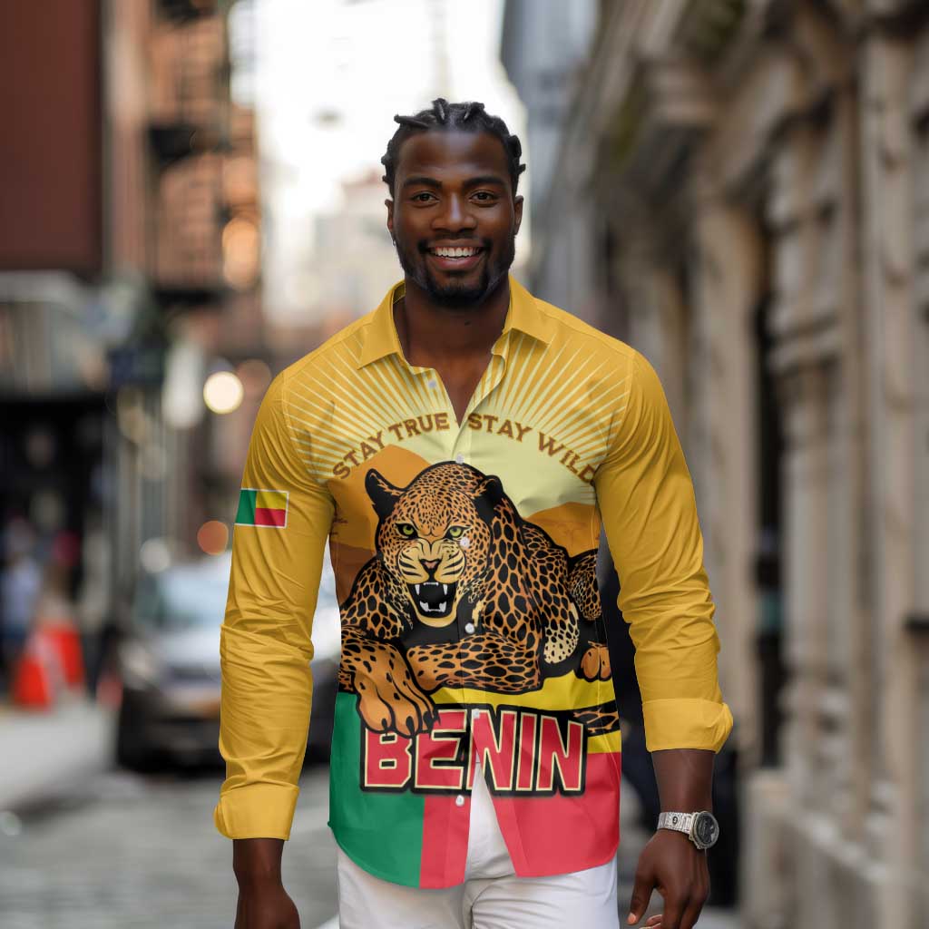 Personalised Afro Benin Leopard Long Sleeve Button Shirt Stay True - Stay Wild