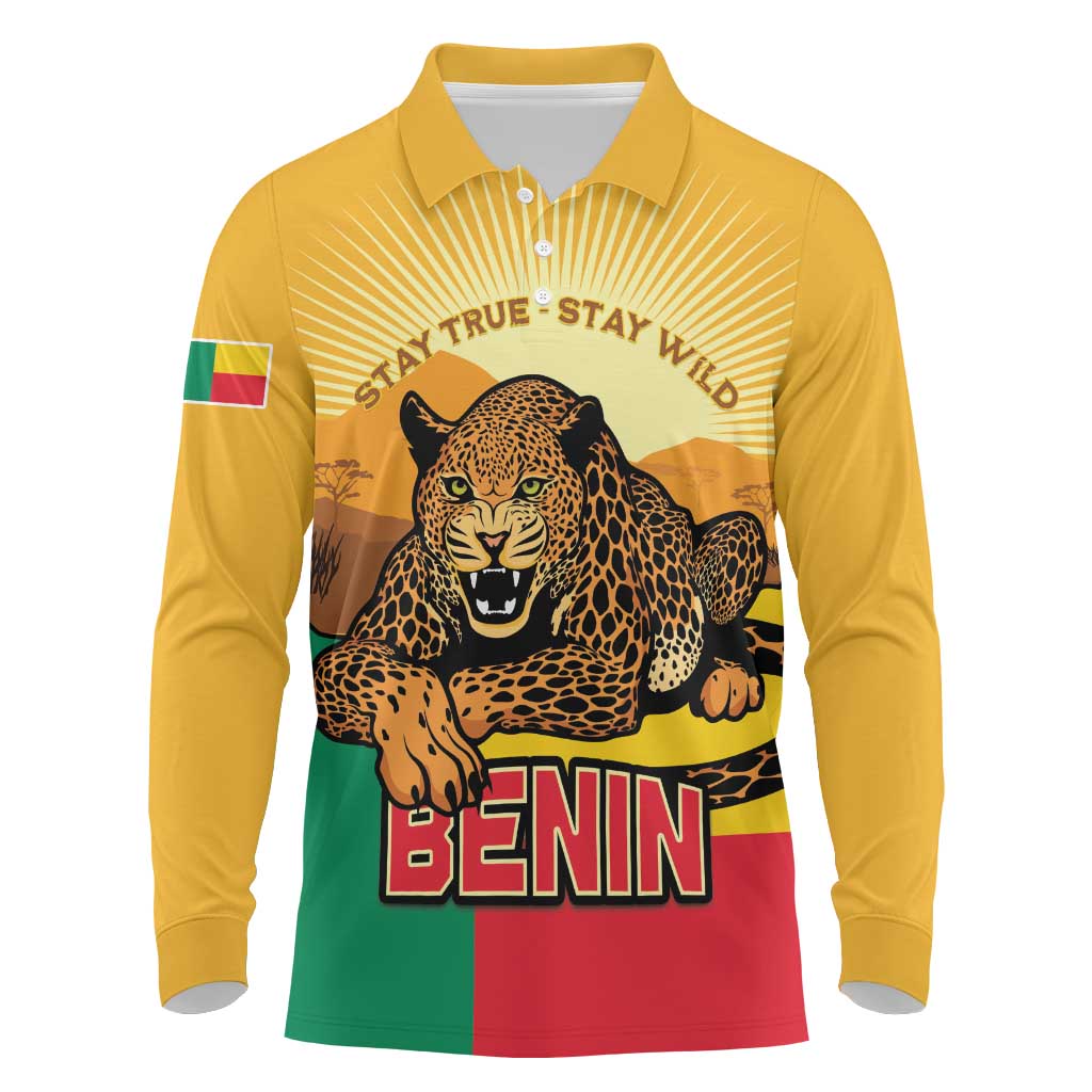 Personalised Afro Benin Leopard Long Sleeve Polo Shirt Stay True - Stay Wild