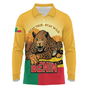 Personalised Afro Benin Leopard Long Sleeve Polo Shirt Stay True - Stay Wild