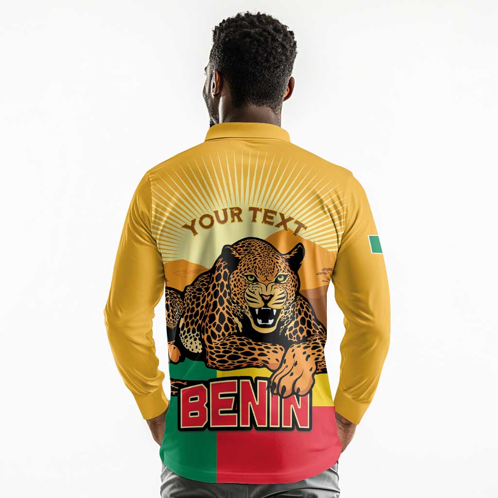 Personalised Afro Benin Leopard Long Sleeve Polo Shirt Stay True - Stay Wild