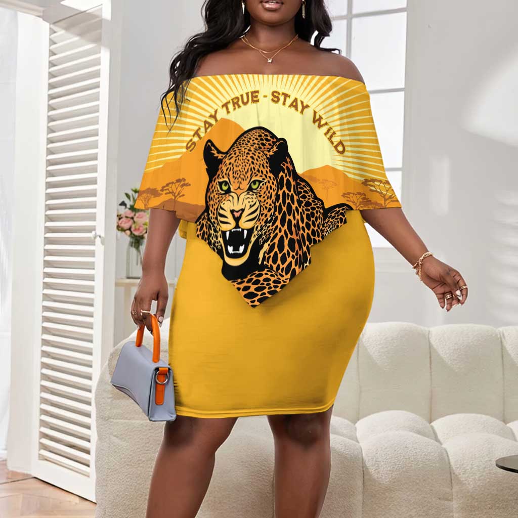 Personalised Afro Benin Leopard Off Shoulder Short Dress Stay True - Stay Wild