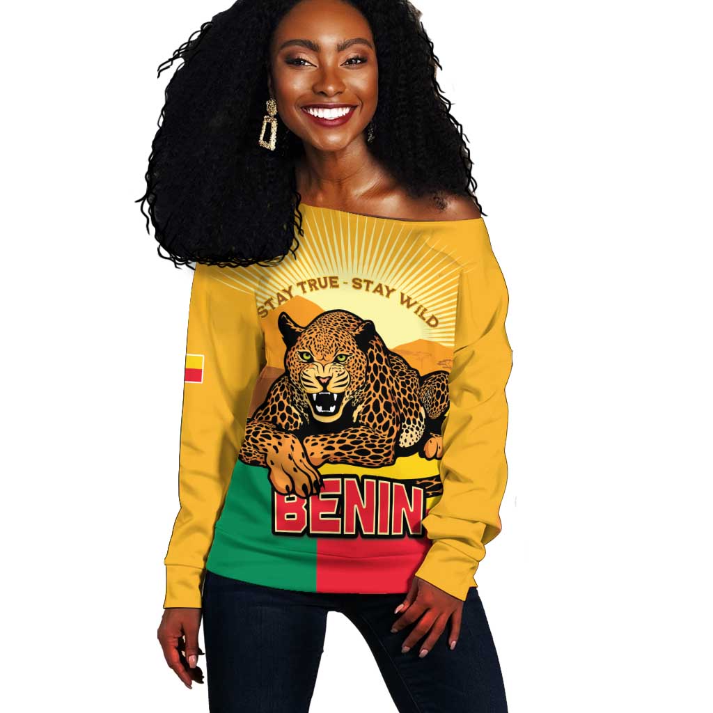Personalised Afro Benin Leopard Off Shoulder Sweater Stay True - Stay Wild