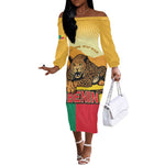 Personalised Afro Benin Leopard Off The Shoulder Long Sleeve Dress Stay True - Stay Wild