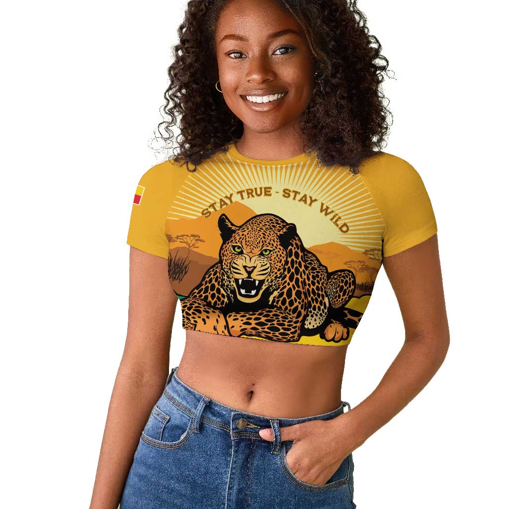 Personalised Afro Benin Leopard Raglan Cropped T shirt Stay True - Stay Wild