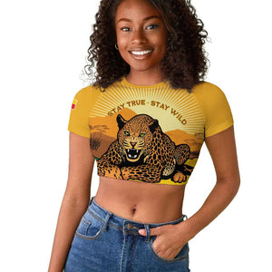 Personalised Afro Benin Leopard Raglan Cropped T shirt Stay True - Stay Wild