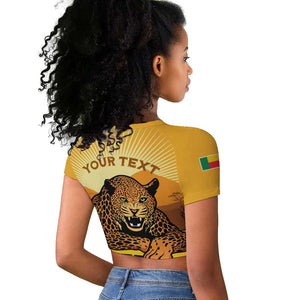 Personalised Afro Benin Leopard Raglan Cropped T shirt Stay True - Stay Wild
