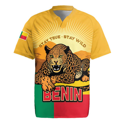Personalised Afro Benin Leopard Rugby Jersey Stay True - Stay Wild