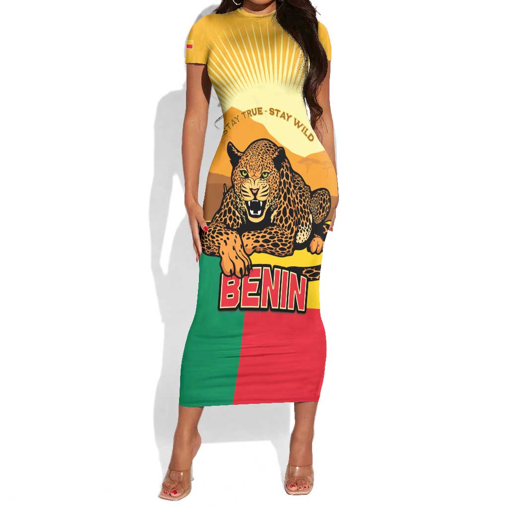 Personalised Afro Benin Leopard Short Sleeve Bodycon Dress Stay True - Stay Wild LT15