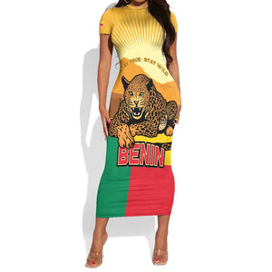Personalised Afro Benin Leopard Short Sleeve Bodycon Dress Stay True - Stay Wild LT15