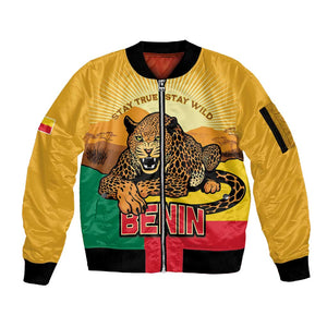 Personalised Afro Benin Leopard Sleeve Zip Bomber Jacket Stay True - Stay Wild