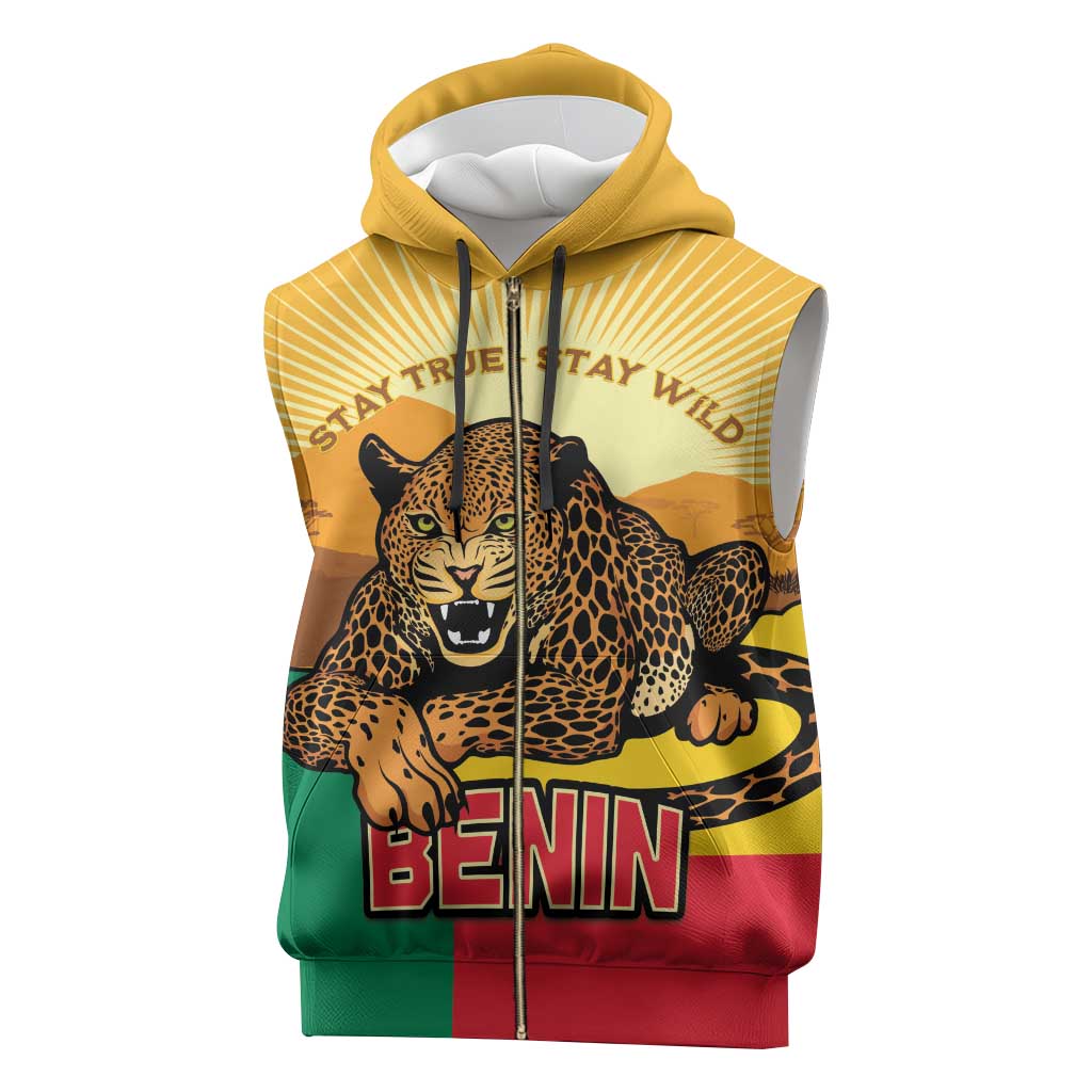 Personalised Afro Benin Leopard Sleeveless Zip Hoodie Stay True - Stay Wild - African Pride