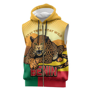 Personalised Afro Benin Leopard Sleeveless Zip Hoodie Stay True - Stay Wild - African Pride