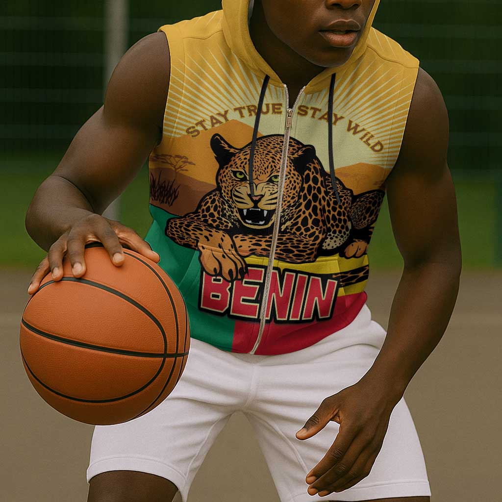 Personalised Afro Benin Leopard Sleeveless Zip Hoodie Stay True - Stay Wild - African Pride