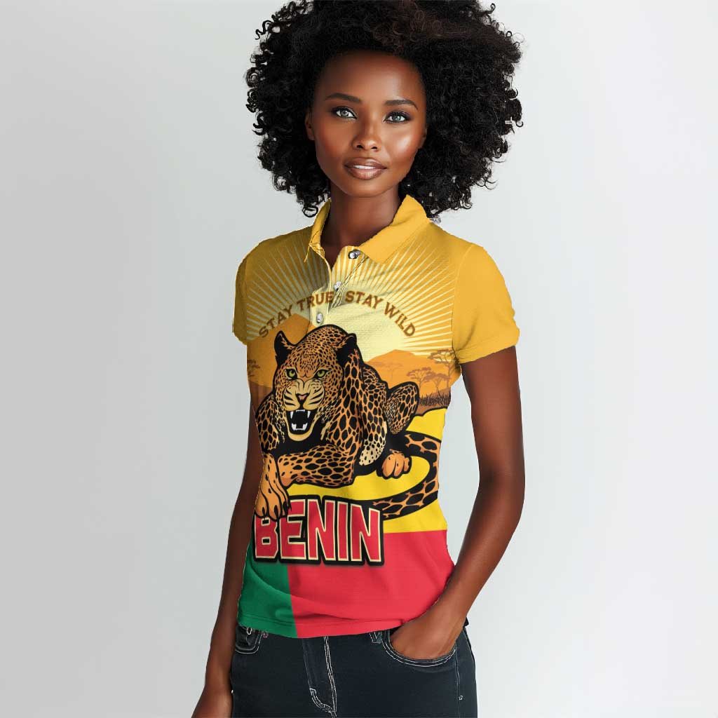Personalised Afro Benin Leopard Women Polo Shirt Stay True - Stay Wild