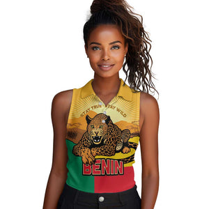 Personalised Afro Benin Leopard Women Sleeveless Polo Shirt Stay True - Stay Wild