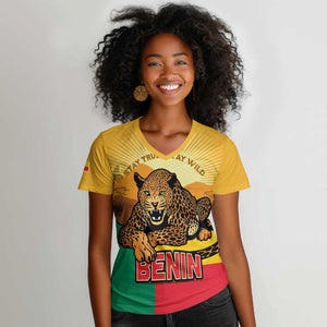 Personalised Afro Benin Leopard Women V-Neck T-Shirt Stay True - Stay Wild