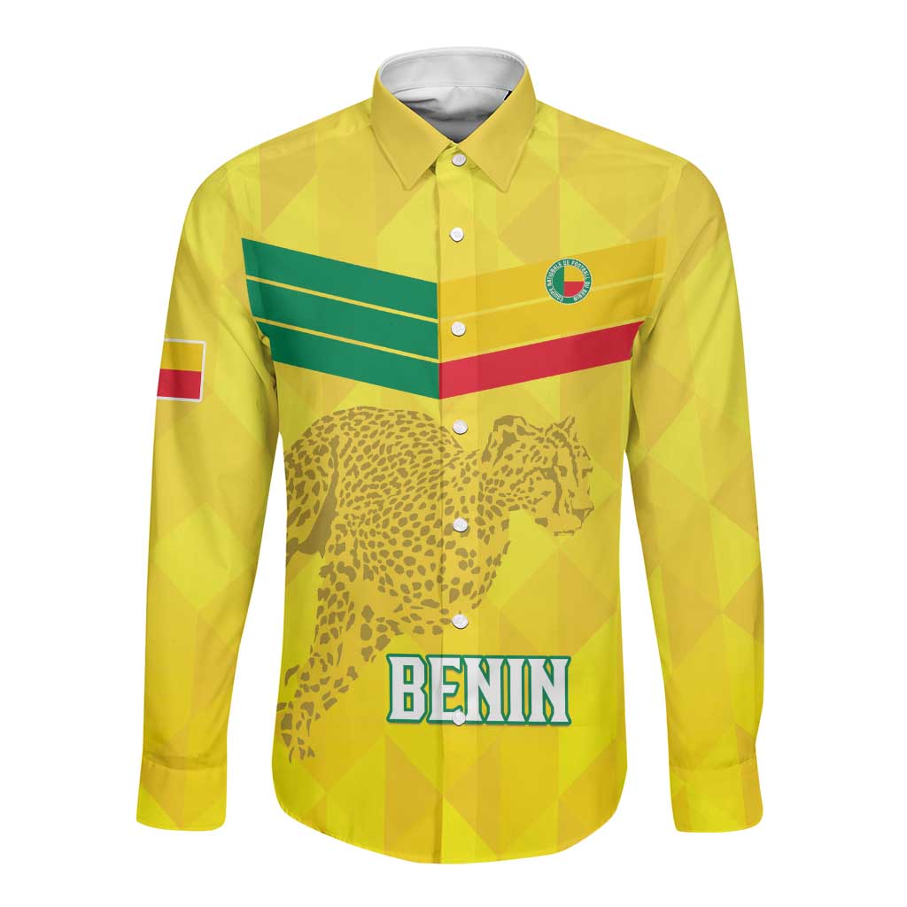 Custom Benin Football Long Sleeve Button Shirt Go Les Guepards