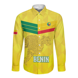 Custom Benin Football Long Sleeve Button Shirt Go Les Guepards